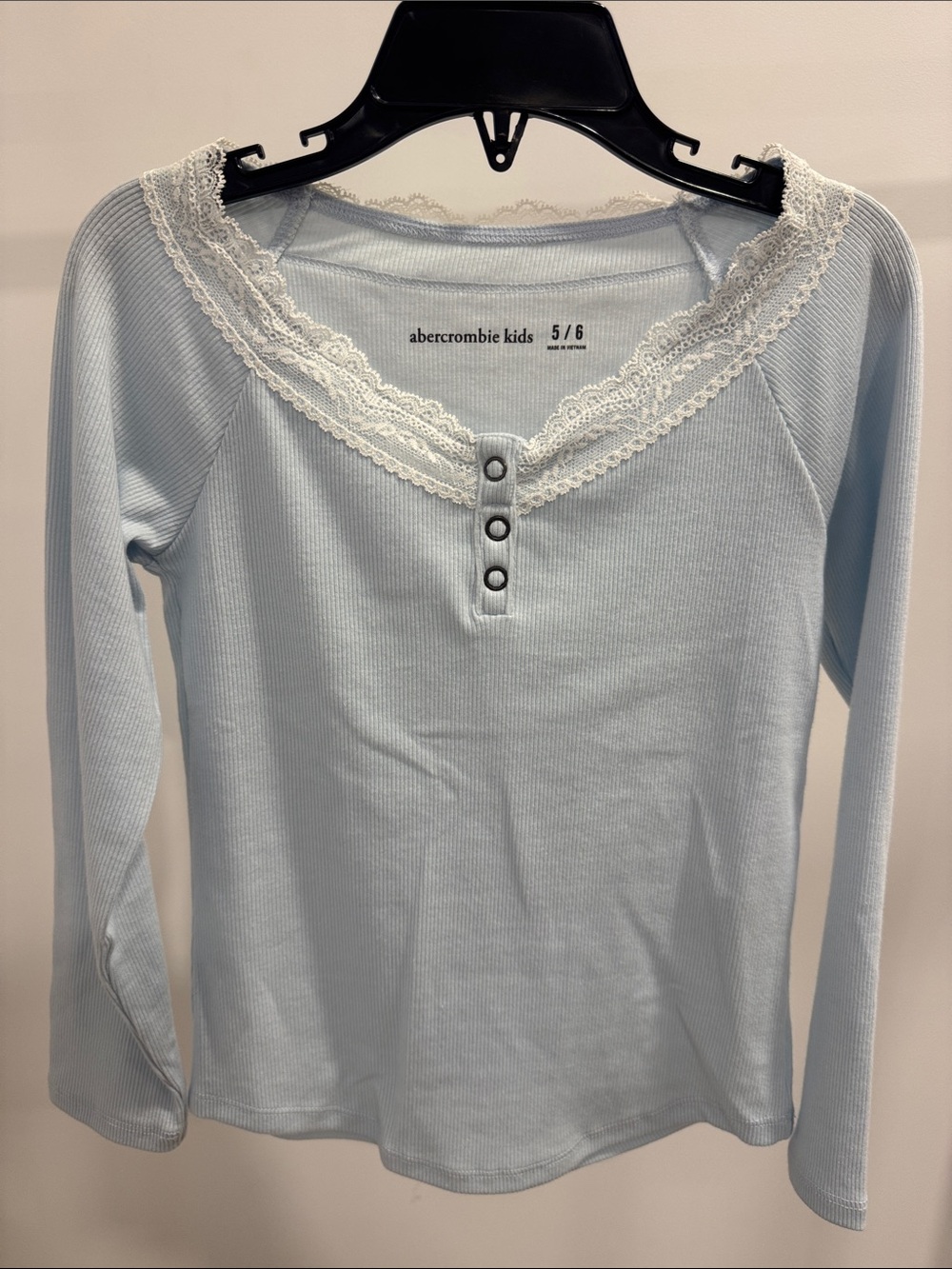 Abercrombie Kids Pale Blue Lace-Trim Henley Long Sleeve Top
